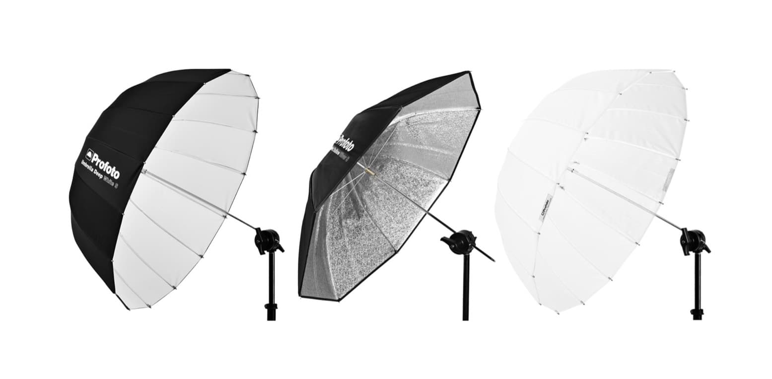 Comparativa de tamaños de paraguas Profoto: S, M, L y XL
